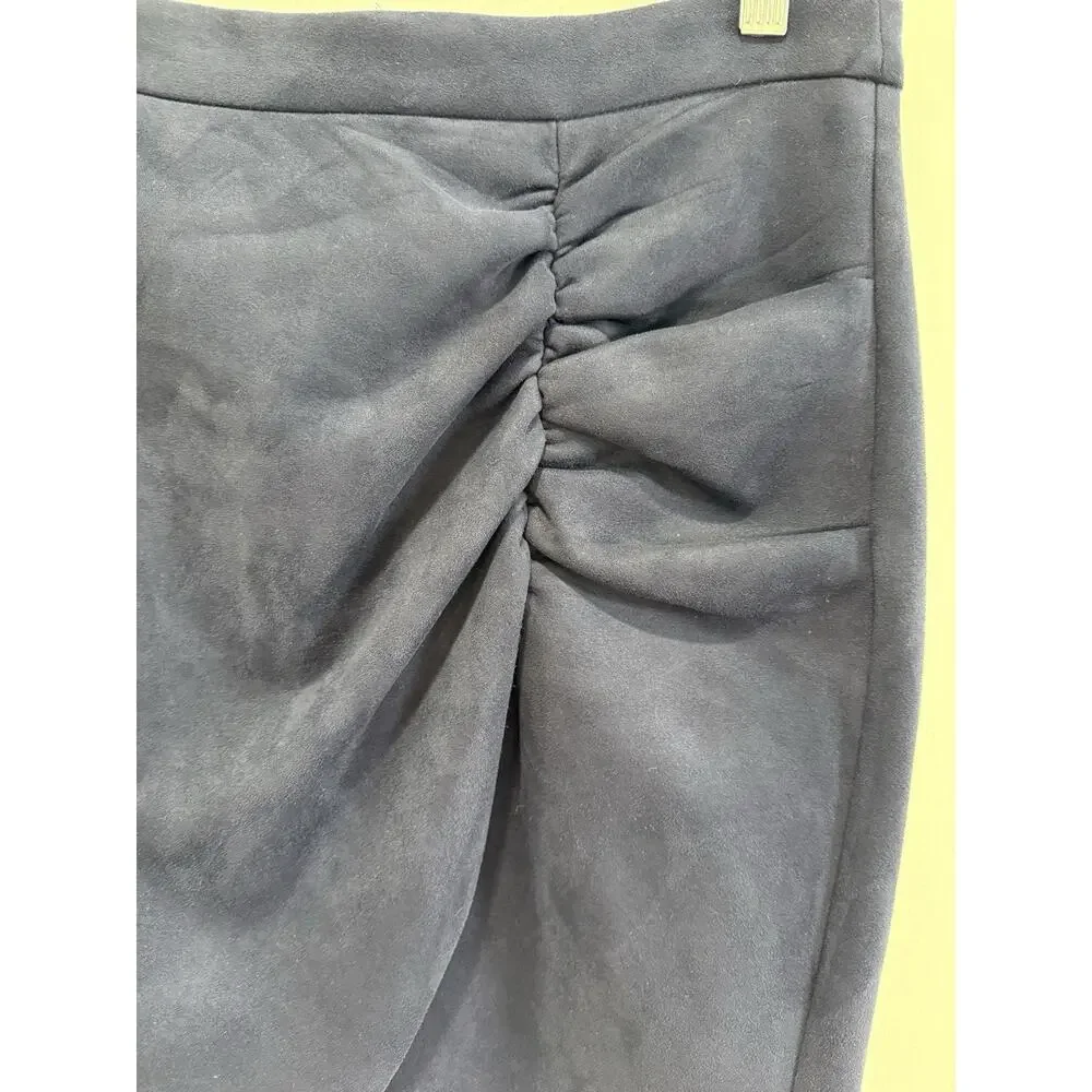 BCBG Faux Suede Ruched Mini Skirt Sz‎ 4 Navy Blue Girl Boss Preppy Corporatecore
